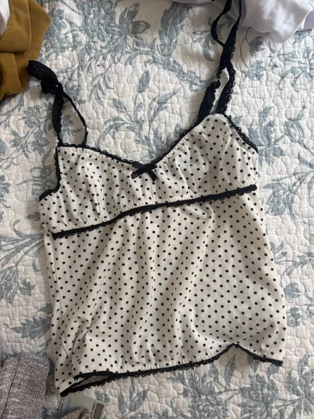 Edikted Cream Polka Dot Crop Cami with Black Trim